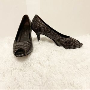 Donald J. Pliner snakeskin peep-toe pumps